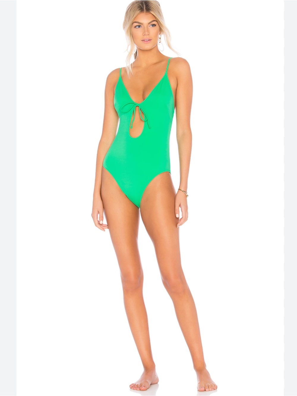 Solid & striped cricket green one piece swim bathing suit M